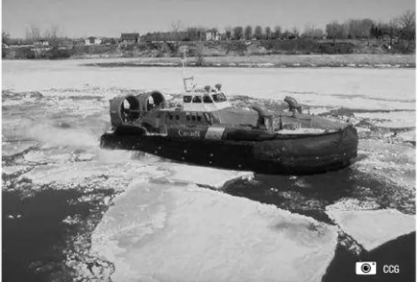 Fig. 14.  The CCGS Waban-Aki air cushion vehicle used for icebreaking in the St. Lawrence river.