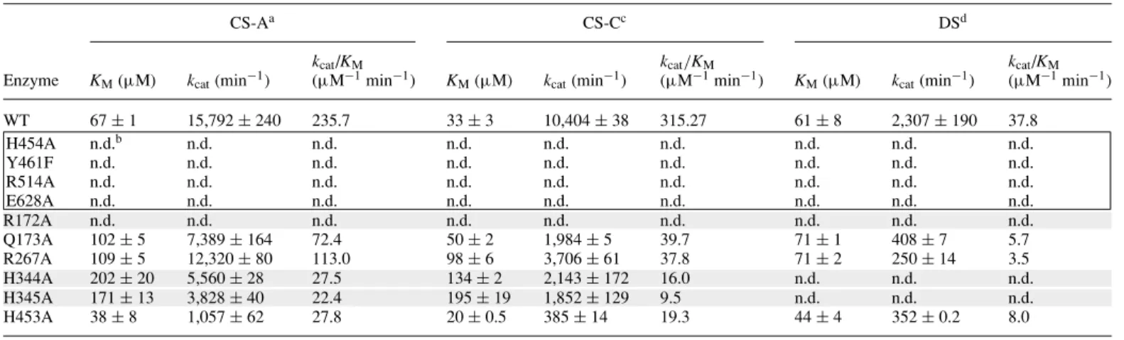 Table III. Kinetic analysis of BactnABC and its mutants. Mutants of the tetrad residues are boxed