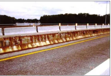 Fig. 1. Central barrier wall of Vachon bridge after 20 years of service (Montreal, Canada) 