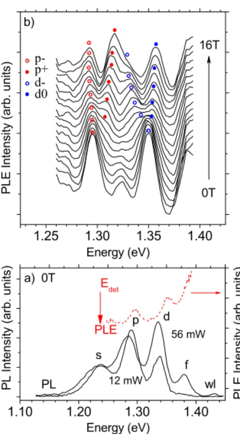 Figure 4共a兲 shows a comparison between PL 共black solid curves兲 and PLE 共red dashed curve兲 spectra obtained at zero