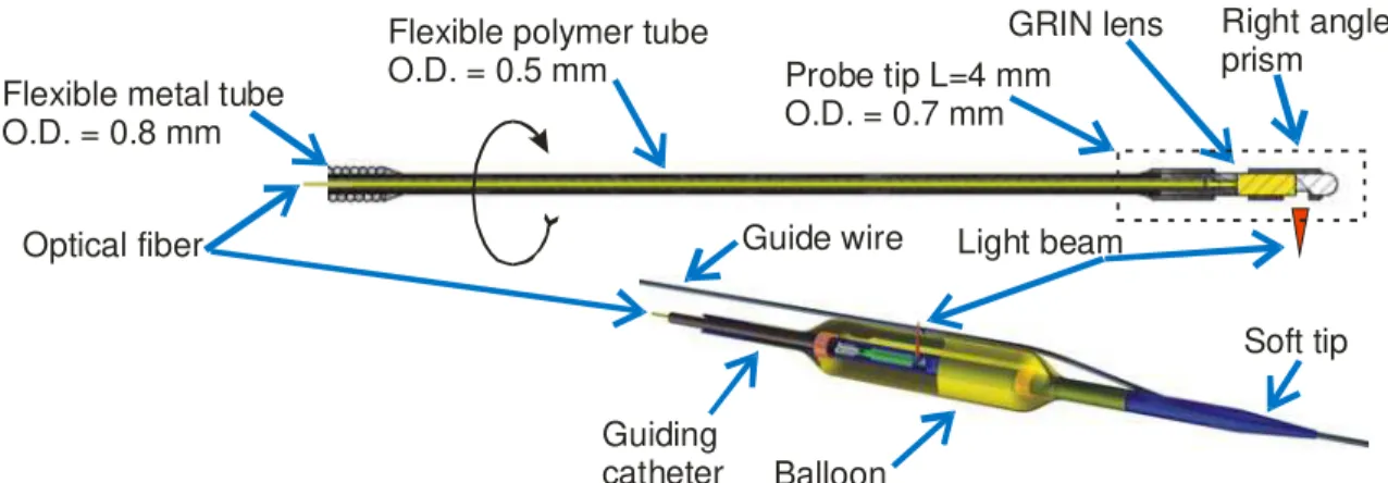 Fig. 1. : Optical catheter (top). Optical catheter inside the guiding catheter (bottom)
