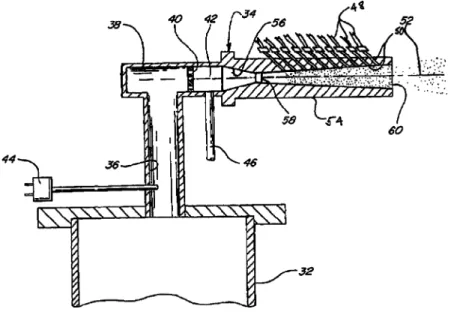 Fig. 21 Low pressure axial injection powder nozzle schematic (Ref 61). The injection of powder particles is improved by the feeding made on the axis directly in the core of the gas flow