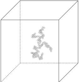 Figure 1. Schematic of the cubic DSMC  computational domain with a fractal  aggregate placed at the centre