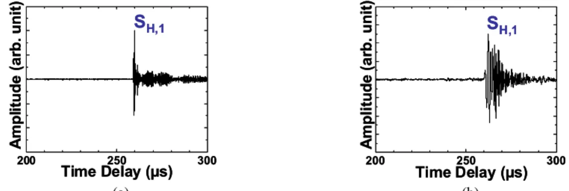 Fig. 9. (a) Measured  and numerically calculated SH PAW signal in time domain at room temperature in the Al plate as  shown in Fig.8
