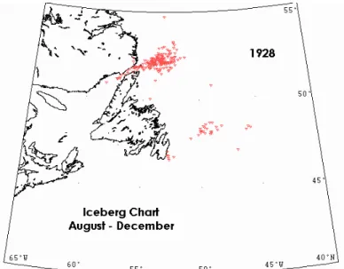 Fig. 11  The image created by VMAP for all of the iceberg sightings during 1928 