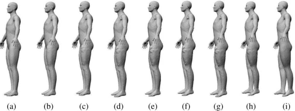 Figure 10: Isometric morph of a human from pose (a) to pose (i). Intermediate poses obtained using the averaging algorithm are given from left to right.