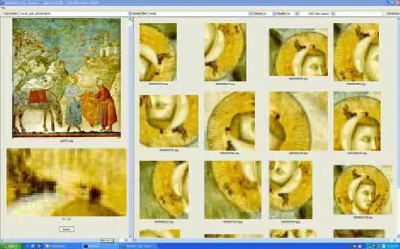 Figure 2.  Retrieval of various views of a fragment of “St Francis Giving is Mantle to a Poor Knight” from a database of 10.000  images simulating the virtual reconstruction of a broken fresco of the Assisi Basilica 
