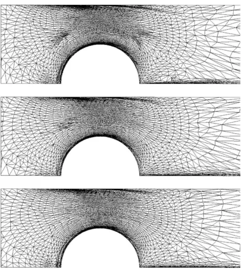 Fig. 7. Adapted meshes #2, #4 , #6 at We = 0.7.
