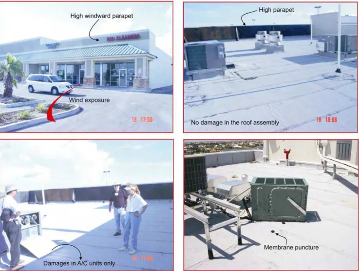 Figure 8: Survived roof assembly due to high Parapet and damages caused by the rooftop  equipments