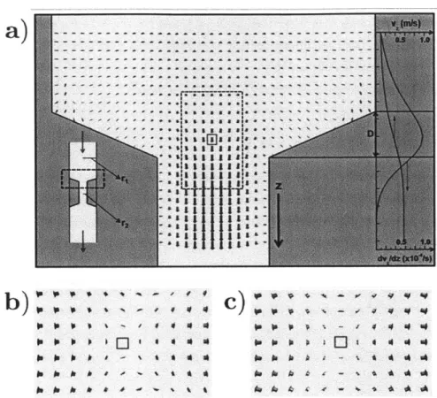 Figure  4-1:  a)  A typical  flow  profile for  the case  of a  thrombus or vasoconstriction  (an approximate  schematic  is shown at bottom right)