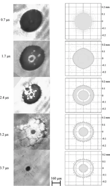 Fig. 1. (a) Experimental photographs and (b) numerical simulation images of molybdenum particles spreading on non-heated glass.