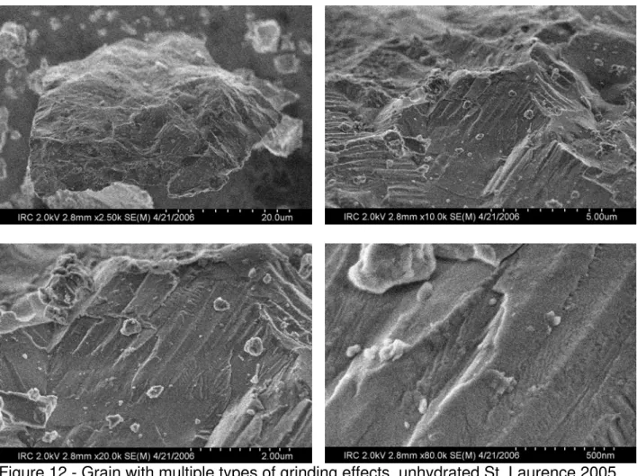 Figure 12 - Grain with multiple types of grinding effects, unhydrated St. Laurence 2005  OPC 