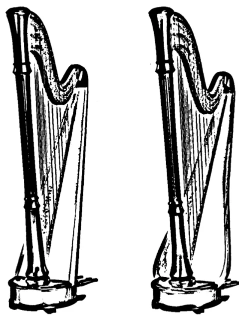 Figure 2.  Two structurally  similar pedal harps with different  soundboard shapes.