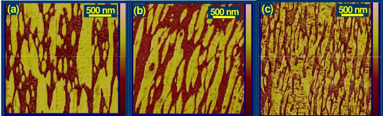 Figure 1. AFM phase micrographs using tapping mode of 70wt.% PVDF melt extruded composite  membrane (TD) with (a) 2wt.% (b) 4wt.% and (c) 6 wt.% compatibilizer 
