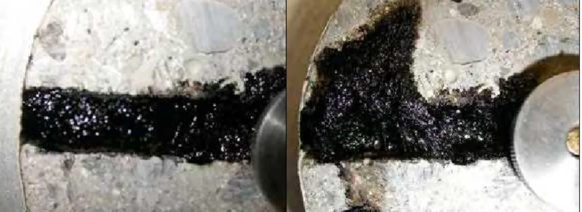 Fig. 6.  Sealant A before (left) and after 10 cycles at 70°C. PCC disk rotation was counter- counter-clockwise