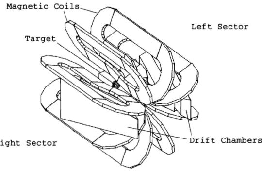 Figure  3-7:  View  of  the two  drift  chamber  sectors  as positioned  in  BLAST  between  the magnetic coils
