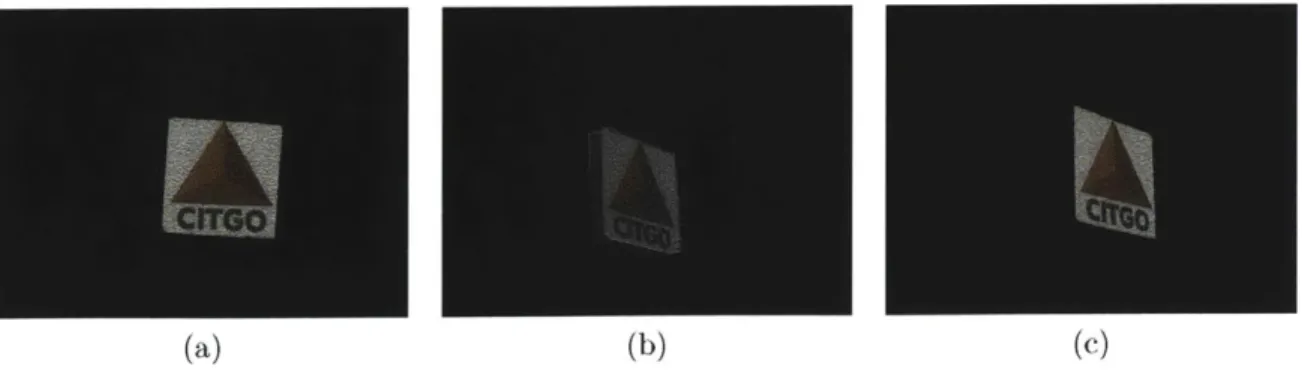 Figure  2-2:  Affine  transformations  used  to  simulate  camera  rotations:  in  (c),  an  affine transformation  is  applied  to  (a)  to  appear  like  (b).