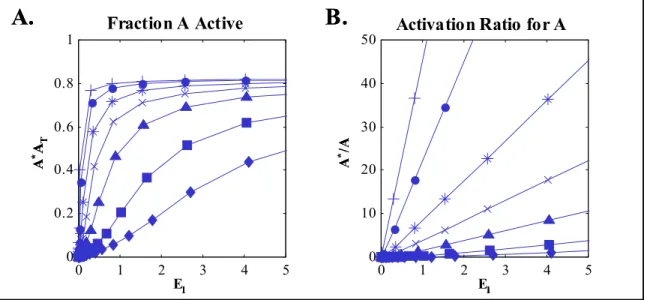 Figure 2.3. Simulation results for an individual covalent-modification cycle as shown in Figure 2.1