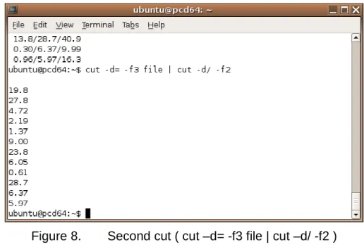 Figure 8.  Second cut ( cut –d= -f3 file | cut –d/ -f2 ) 