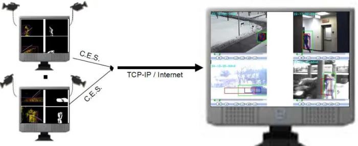 Figure 1. The ACE Surveillance client-server architecture. CES-es extracted by the clients are transmitted to the server along with their annotations.