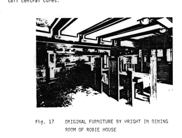 fig.  17  ORIGINAL  FURNITURE  BY  WIRIGHT  IN  DINING ROOM OF  ROBIE  HOUSE