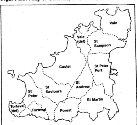 Figure 1.2:  Map of  Guernsey and the Parishes