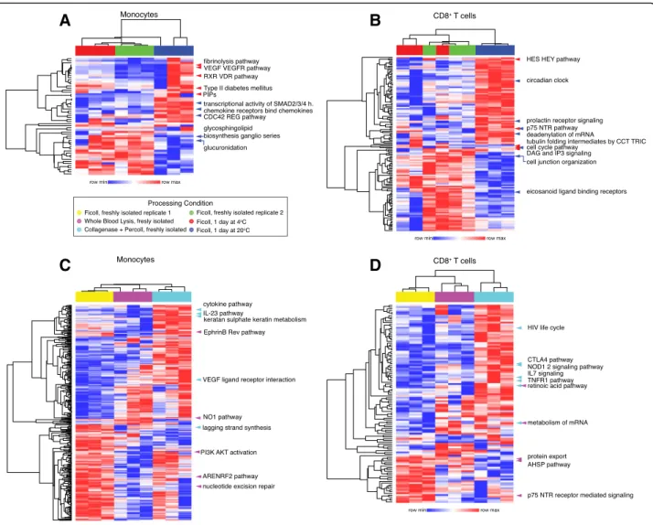 Fig. 4 Isolation and shipping methods induce differential changes in enriched gene sets identified in CD8 + T cells and monocytes