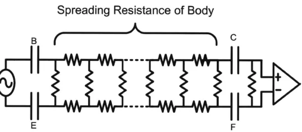 Figure  2-25:  The  proposed  BCC  channel  model.  The  body  is  modeled  as  a  spreading resistance