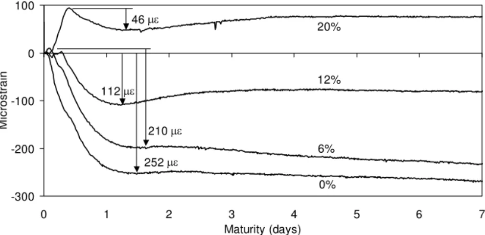 Figure 2. Autogenous shrinkage strain measured in unrestrained specimens 