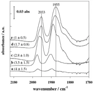 Fig. 5 shows the IR spectra for the ruthenium particles, in the region of the CO ads stretching frequencies