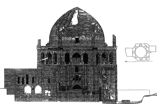 Fig. 4a.  East Elevation:  Mausoleum  of Uljaytu, Sultaniyya, Iran,  (1304-1316).