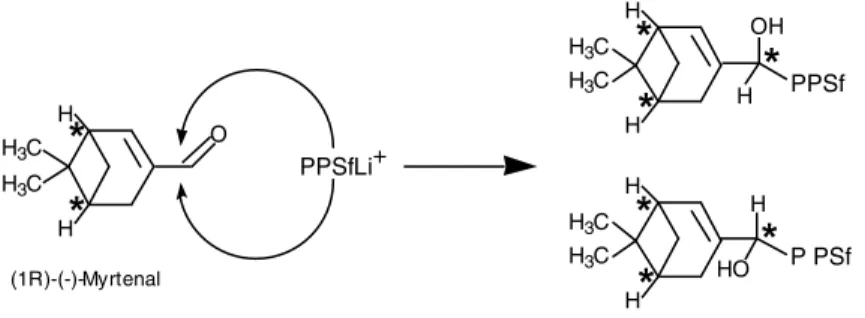 Fig. 3. Possible reaction path for the attack on the aldehyde group. The asterisk ( * ) shows a chiral center.
