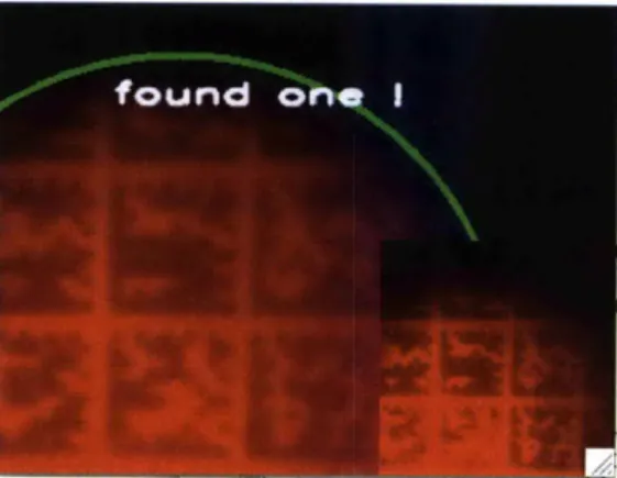 Figure  3-7:  First  Software  Version.  Running  in  "Images Visible"  mode.  There  is a  small red dot  to  indicate the  center of the found  circle,  and the  thumbnail in  the bottom  right shows  the  histogram-normalized image sent to  the 