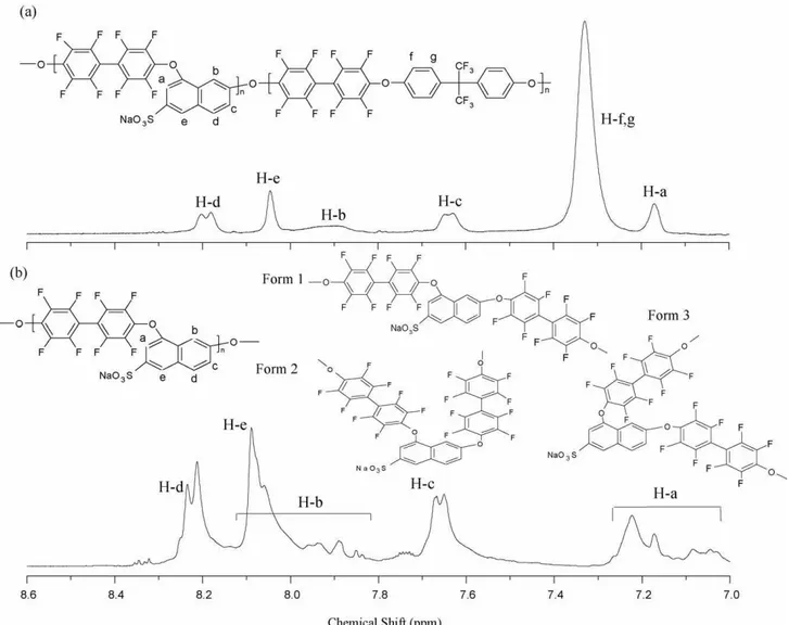 Fig. 1. 1 H NMR spectra of SPAEs in DMSO-d 6 (a) SPAE 50 and (b) SPAE 100.