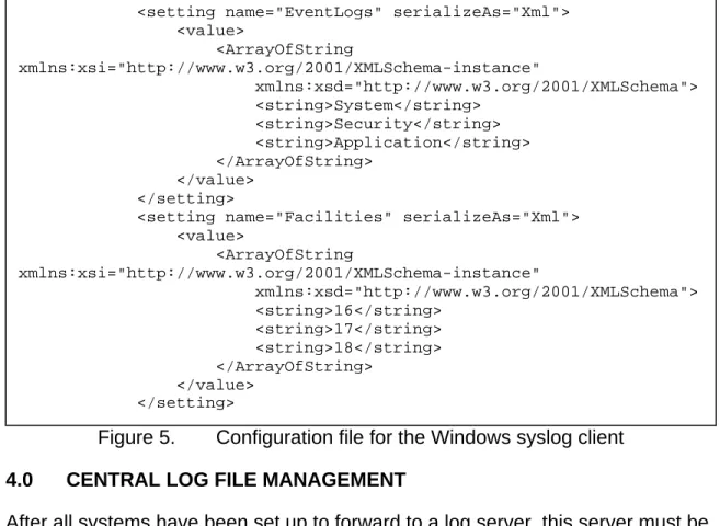 Figure 5.  Configuration file for the Windows syslog client 
