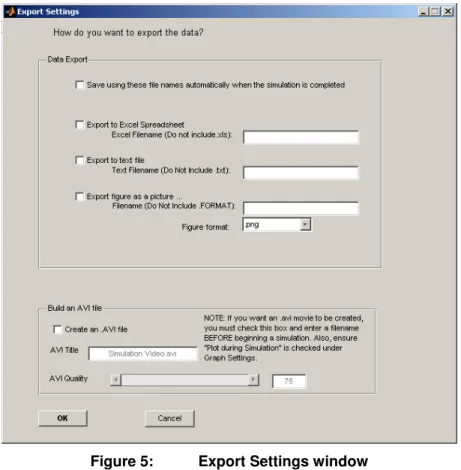 Figure 5:  Export Settings window 