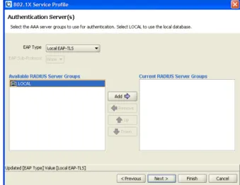 Figure 10.  802.1x Radius Server Select Screen 