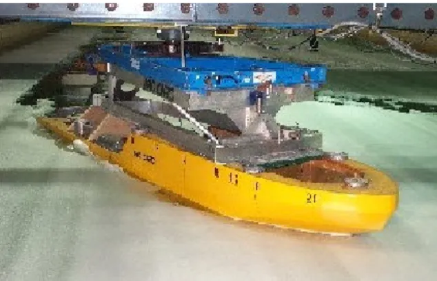 Figure 4 shows snapshots of a typical simulation  for ship advancing and for ship turning at the 10  m radius