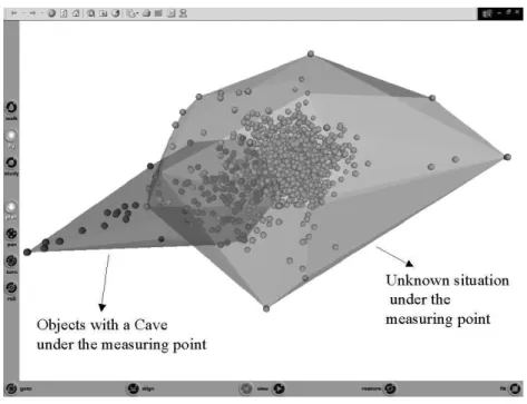 Figure 5. Geophysical prospecting for caves. The arrows and the text labels were added for explanatory purposes (see text)