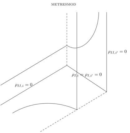 Figure 3. The induction procedure with two nodes: curves with two different degenerating directions approaching the nodal curve with two nodes