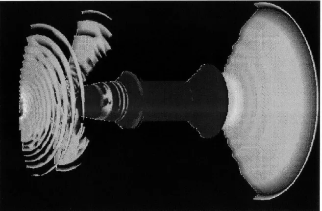 Figure  2-8:  Three  dimensional  shock  representation  on  a  projectile  model  in  mach 1.2  flow