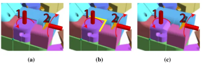 Figure 5: Using physics to find a folding sequence. Using repulsive forces and some user interactions, A and B can be unfolded into A’