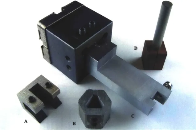 Figure 4-11.  Image  of several  clamps used  in the fabrication of  microelectrode  arrays by wire  EDM.