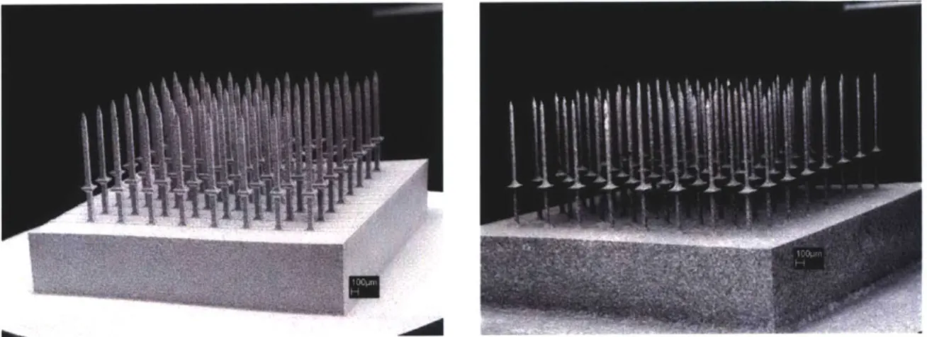Figure 4-15.  SEM  images  of a titanium microelectrode  array before  (left)  [8,111  and after (right) it has undergone  the chemical  etching  process.