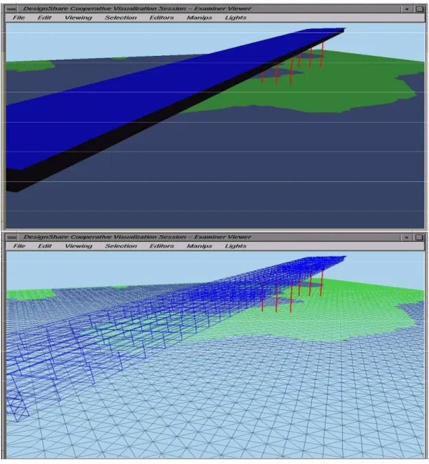 Figure 5. A shaded and wire-frame rendering of a concrete box girder bridge model  After defining the bridge design parameters, construction planers and cost estimators  use the design data stored in the repository, generate more objects, and link these  o