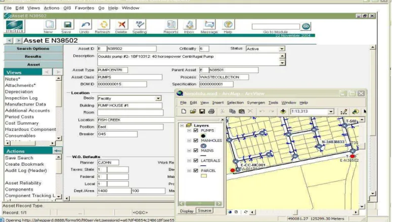 Figure 1. Synergen Asset module in the Resource subsystem, and GIS view of selected assets (Courtesy of Synergen)