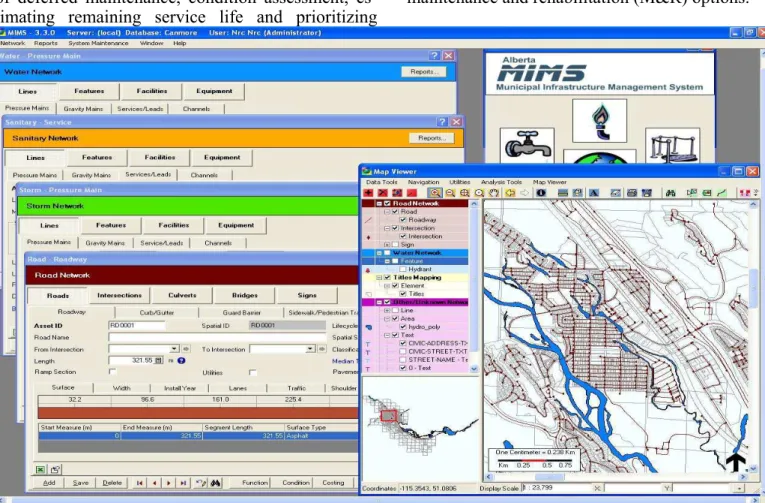 Figure 3. MIMS MapViewer and forms for managing water, sanitary, storm water, and roads networks (Courtesy of MIMS)