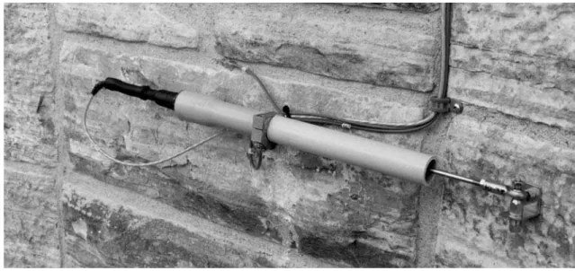 Figure 2. Linear variable differential transformer (LVDT) displacement sensor on the northwest face of the  northwest buttress of the Peace Tower
