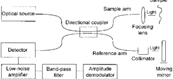 Figure 2 presents a typical signal recorded on the detector for a  single reflector in the sample arm as a function of the optical path  difference
