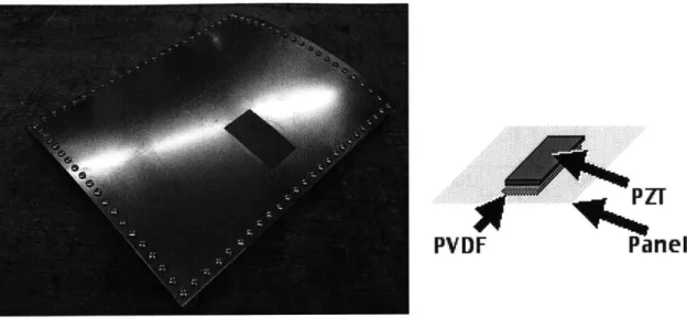 Figure 2.3:  The curved panel  and the schematic  of the collocated  PVDF-PZT pair.